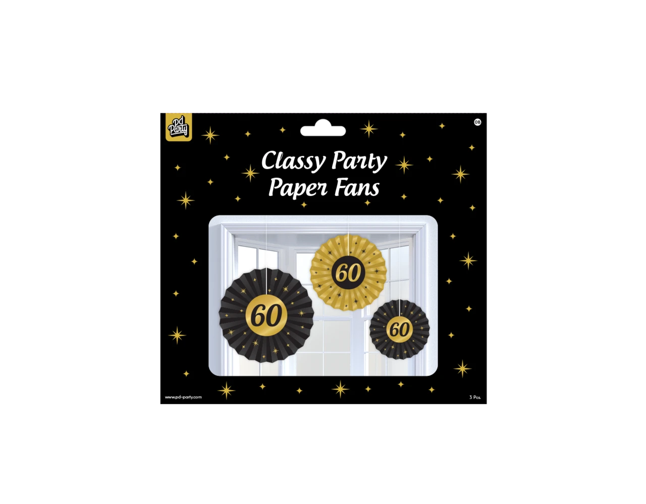 Papieren Waaiers 60 Jaar Set 20-40cm 3-delig 4 Papieren Waaiers 60 Jaar Set 20-40cm 3-delig - Afbeelding 2