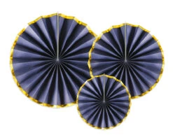 Papieren Waaiers Donkerblauw Goud Set 23-40cm 3 Delig