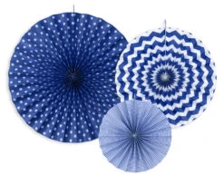 Papieren Waaiers Donkerblauw Set 23-40cm 3 Delig