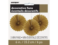 Papieren Waaiers Goud 15cm 3st -Feestartikelen Winkel papieren waaiers goud 15cm 3st 1