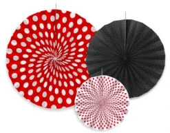 Papieren Waaiers Rood Zwart Set 23-40cm 3 Delig