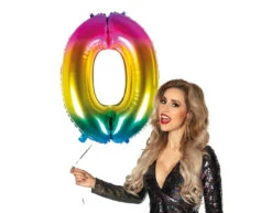 Regenboog Cijfer Ballon 0 Jaar 86cm