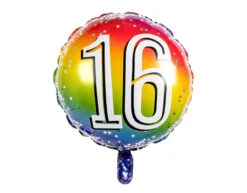 Regenboog Cijfer Ballon 16 Jaar 45cm -Feestartikelen Winkel regenboog cijfer ballon 16 jaar 45cm 1