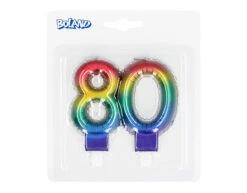 Regenboog Kaars 80 Jaar 8cm -Feestartikelen Winkel regenboog kaars 80 jaar 8cm 1