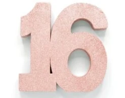 Rose Goud Tafeldecoratie Cijfer 16 Glitter 20,5cm