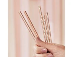 Rose Gouden Rietjes Metalen 20cm 6st -Feestartikelen Winkel rose gouden rietjes metalen 20cm 6st 1