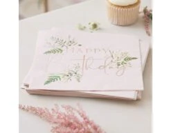 Roze Happy Birthday Servetten Bloemen 16,5cm 16st -Feestartikelen Winkel roze happy birthday servetten bloemen 165cm 16st 2