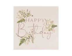 Roze Happy Birthday Servetten Bloemen 16,5cm 16st