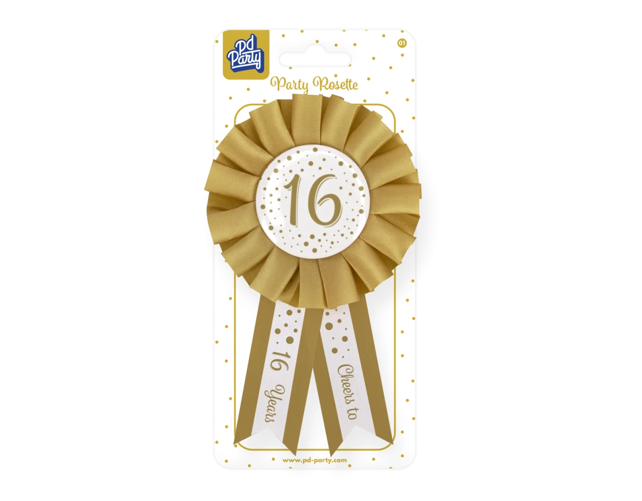 Rozet 16 Jaar Goud Wit 14cm 4 Rozet 16 Jaar Goud Wit 14cm - Afbeelding 2