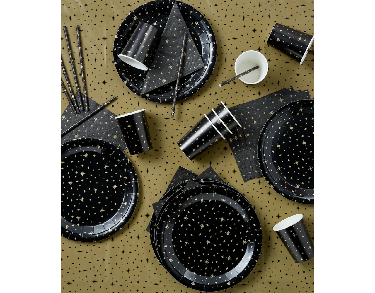 Servetten Gouden Sterren Zwart 17cm 16st 4 Servetten Gouden Sterren Zwart 17cm 16st - Afbeelding 2