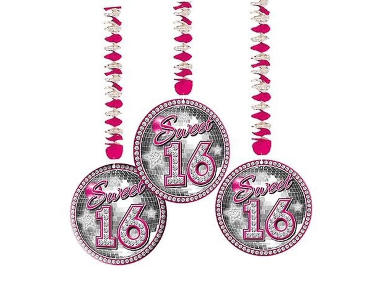 Sweet 16 Hangdecoratie 70cm 3st 3 Sweet 16 Hangdecoratie 70cm 3st