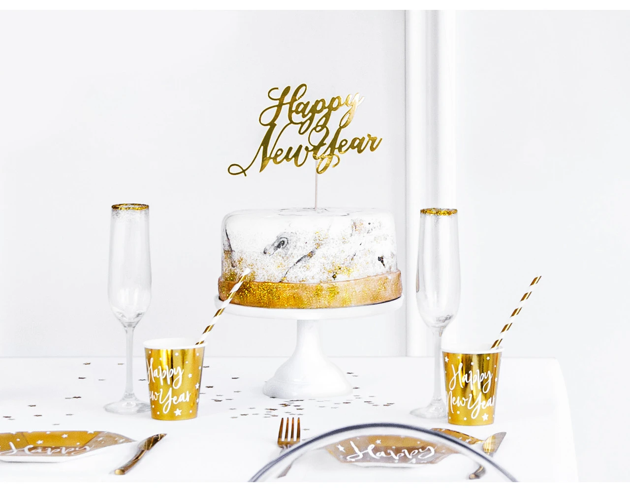 Taarttopper Happy New Year Goud 24cm 9 Taarttopper Happy New Year Goud 24cm - Afbeelding 7