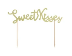 Taarttopper Sweet Kisses Goud 16cm