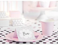 Tafelkaartjes Roze Zwart 8,4cm 6st -Feestartikelen Winkel tafelkaartjes roze zwart 84cm 6st 3