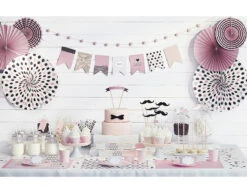 Tafelkaartjes Roze Zwart 8,4cm 6st -Feestartikelen Winkel tafelkaartjes roze zwart 84cm 6st 4