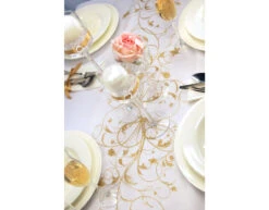 Vanille Creme Organza Stof Gouden Bloemen 36cm 9m -Feestartikelen Winkel vanille creme organza stof gouden bloemen 36cm 9m 4