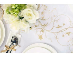 Vanille Creme Organza Stof Gouden Bloemen 36cm 9m -Feestartikelen Winkel vanille creme organza stof gouden bloemen 36cm 9m 5