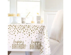 Verjaardag Tafelkleed Goud Confetti 2,13m -Feestartikelen Winkel verjaardag tafelkleed goud confetti 213m 2