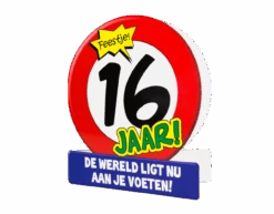 Verjaardagskaart 16 Jaar Verkeersbord 16,5cm -Feestartikelen Winkel verjaardagskaart 16 jaar verkeersbord 165cm 1