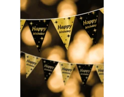 Vlaggenlijn Happy Birthday Goud Zwart 10m -Feestartikelen Winkel vlaggenlijn happy birthday goud zwart 10m 2