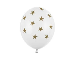 Witte Ballonnen Gouden Sterren 30cm 6st