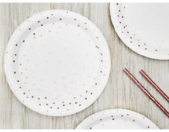 Witte Borden Rose Gouden Stippen 18cm 6st -Feestartikelen Winkel witte borden rose gouden stippen 18cm 6st 1