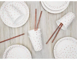 Witte Borden Rose Gouden Stippen 18cm 6st -Feestartikelen Winkel witte borden rose gouden stippen 18cm 6st 2