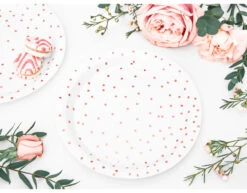 Witte Borden Rose Gouden Stippen 18cm 6st -Feestartikelen Winkel witte borden rose gouden stippen 18cm 6st 3