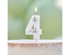 Witte Kaars 4 Jaar Gebladerd 5cm -Feestartikelen Winkel witte kaars 4 jaar gebladerd 5cm 1