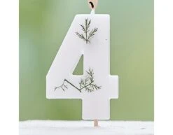 Witte Kaars 4 Jaar Gebladerd 5cm -Feestartikelen Winkel witte kaars 4 jaar gebladerd 5cm 2