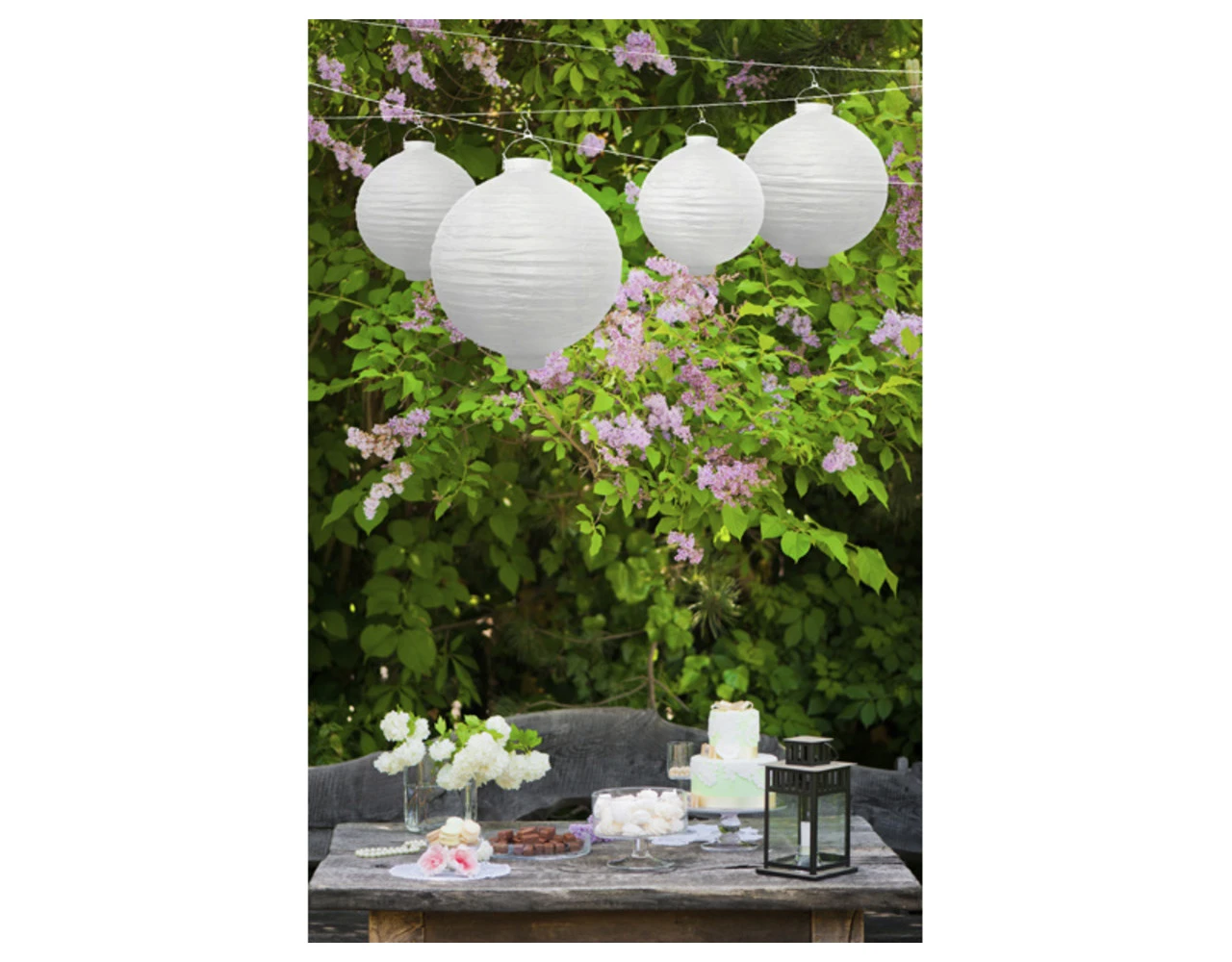 Witte Lampion Rond Met Lampje 20cm 5 Witte Lampion Rond Met Lampje 20cm - Afbeelding 3