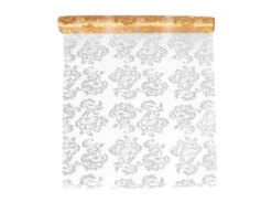 Witte Organza Stof Gouden En Zilveren Koningsbloem Print 36cm 9m -Feestartikelen Winkel witte organza stof gouden en zilveren koningsbloem 1