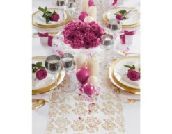 Witte Organza Stof Gouden En Zilveren Koningsbloem Print 36cm 9m -Feestartikelen Winkel witte organza stof gouden en zilveren koningsbloem 3