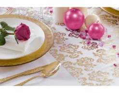 Witte Organza Stof Gouden En Zilveren Koningsbloem Print 36cm 9m -Feestartikelen Winkel witte organza stof gouden en zilveren koningsbloem 4