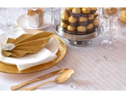 Witte Organza Stof Gouden Strepen 48cm 9m -Feestartikelen Winkel witte organza stof gouden strepen 48cm 9m 2