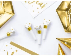 Witte Roltongen Gouden Sterren 6st -Feestartikelen Winkel witte roltongen gouden sterren 6st 1