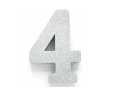 Zilver Tafeldecoratie Cijfer 4 Glitter 20,5cm