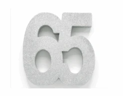 Zilver Tafeldecoratie Cijfer 65 Glitter 20,5cm
