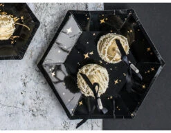 Zwarte Borden Gouden Sterren 20cm 6st -Feestartikelen Winkel zwarte borden gouden sterren 20cm 6st 2