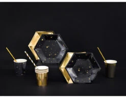 Zwarte Borden Gouden Sterren 20cm 6st -Feestartikelen Winkel zwarte borden gouden sterren 20cm 6st 4