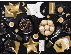 Zwarte Borden Gouden Sterren 20cm 6st -Feestartikelen Winkel zwarte borden gouden sterren 20cm 6st 6