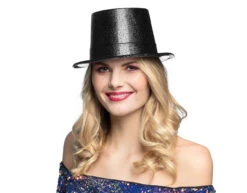 Zwarte Hoed Glitter 29cm