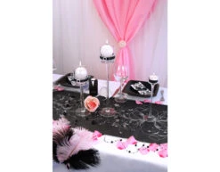 Zwarte Organza Stof Zilveren Bloemen 36cm 9m -Feestartikelen Winkel zwarte organza stof zilveren bloemen 36cm 9m 1