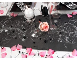 Zwarte Organza Stof Zilveren Bloemen 36cm 9m -Feestartikelen Winkel zwarte organza stof zilveren bloemen 36cm 9m 3