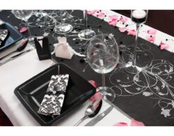 Zwarte Organza Stof Zilveren Bloemen 36cm 9m -Feestartikelen Winkel zwarte organza stof zilveren bloemen 36cm 9m 4