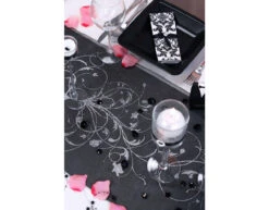 Zwarte Organza Stof Zilveren Bloemen 36cm 9m -Feestartikelen Winkel zwarte organza stof zilveren bloemen 36cm 9m 6