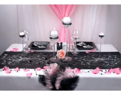 Zwarte Organza Stof Zilveren Bloemen 36cm 9m -Feestartikelen Winkel zwarte organza stof zilveren bloemen 36cm 9m 8